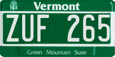 VT license plate ZUF265