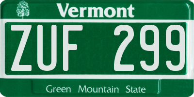 VT license plate ZUF299