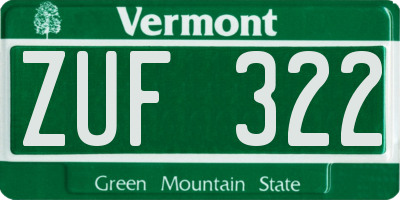 VT license plate ZUF322
