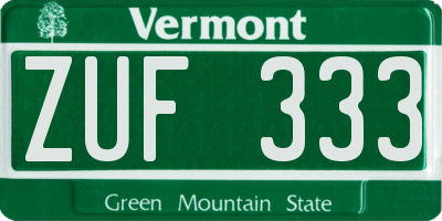 VT license plate ZUF333