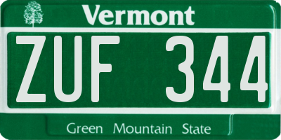 VT license plate ZUF344