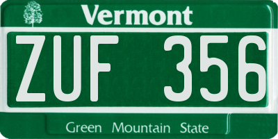 VT license plate ZUF356