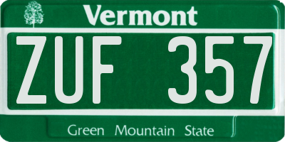 VT license plate ZUF357