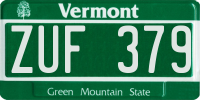 VT license plate ZUF379
