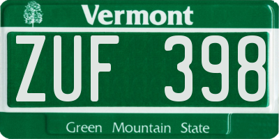 VT license plate ZUF398