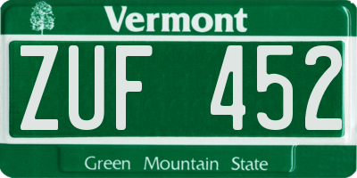VT license plate ZUF452
