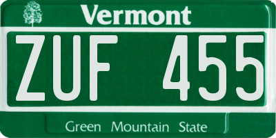 VT license plate ZUF455