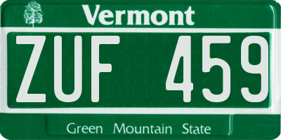 VT license plate ZUF459