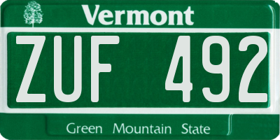 VT license plate ZUF492