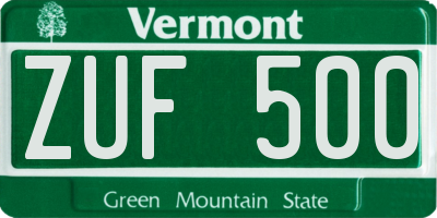VT license plate ZUF500