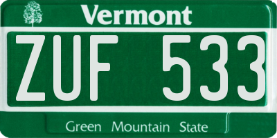 VT license plate ZUF533