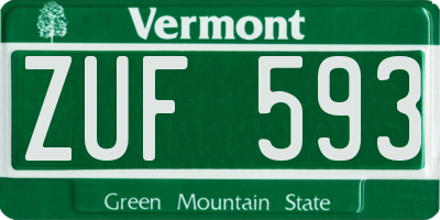VT license plate ZUF593