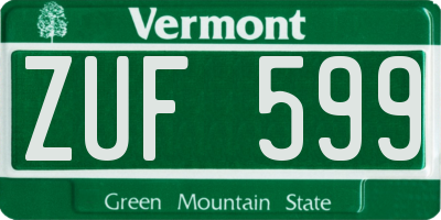 VT license plate ZUF599