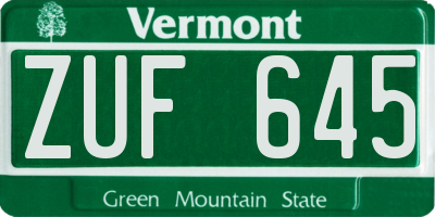 VT license plate ZUF645