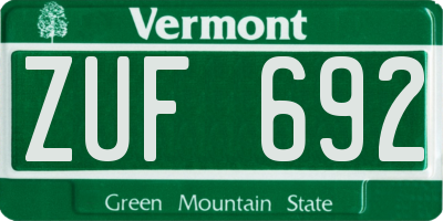 VT license plate ZUF692