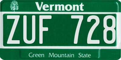 VT license plate ZUF728
