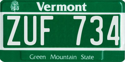 VT license plate ZUF734