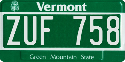 VT license plate ZUF758
