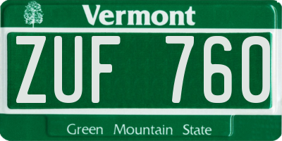VT license plate ZUF760