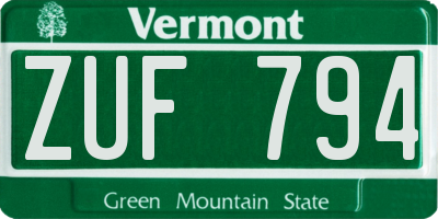 VT license plate ZUF794