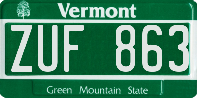 VT license plate ZUF863