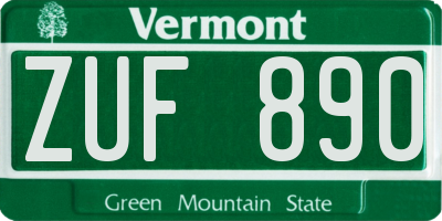 VT license plate ZUF890