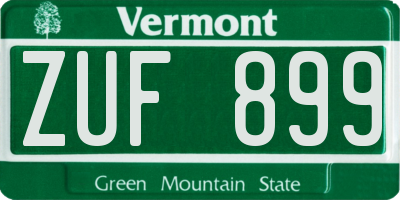 VT license plate ZUF899