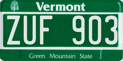 VT license plate ZUF903