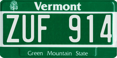 VT license plate ZUF914