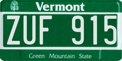 VT license plate ZUF915