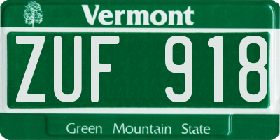 VT license plate ZUF918