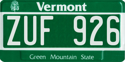 VT license plate ZUF926