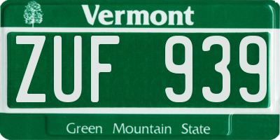 VT license plate ZUF939