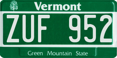 VT license plate ZUF952