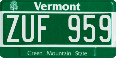 VT license plate ZUF959