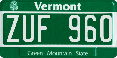 VT license plate ZUF960
