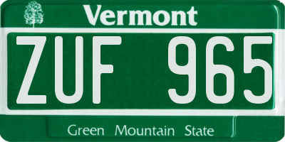 VT license plate ZUF965