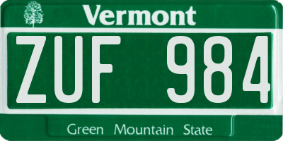 VT license plate ZUF984