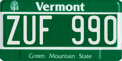 VT license plate ZUF990