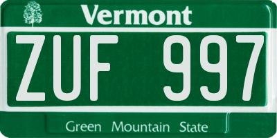 VT license plate ZUF997