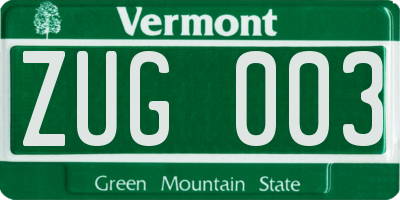 VT license plate ZUG003