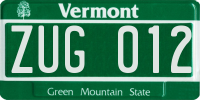 VT license plate ZUG012