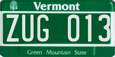 VT license plate ZUG013