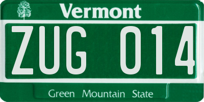 VT license plate ZUG014