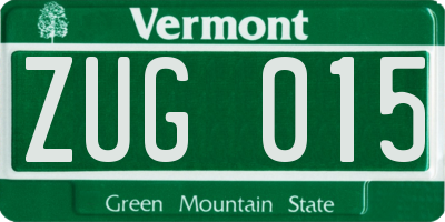 VT license plate ZUG015