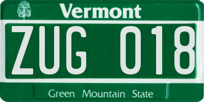 VT license plate ZUG018