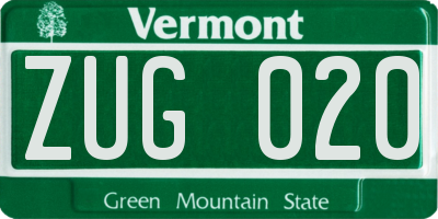 VT license plate ZUG020