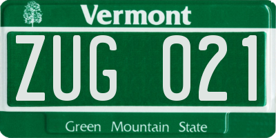 VT license plate ZUG021