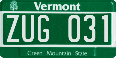 VT license plate ZUG031