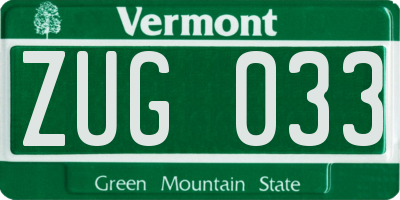 VT license plate ZUG033